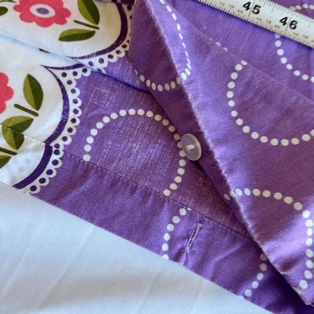 VTG 70s Purple Floral Cotton Duvet Cover 76x50 Folk Stripe Coquette Cottagecore